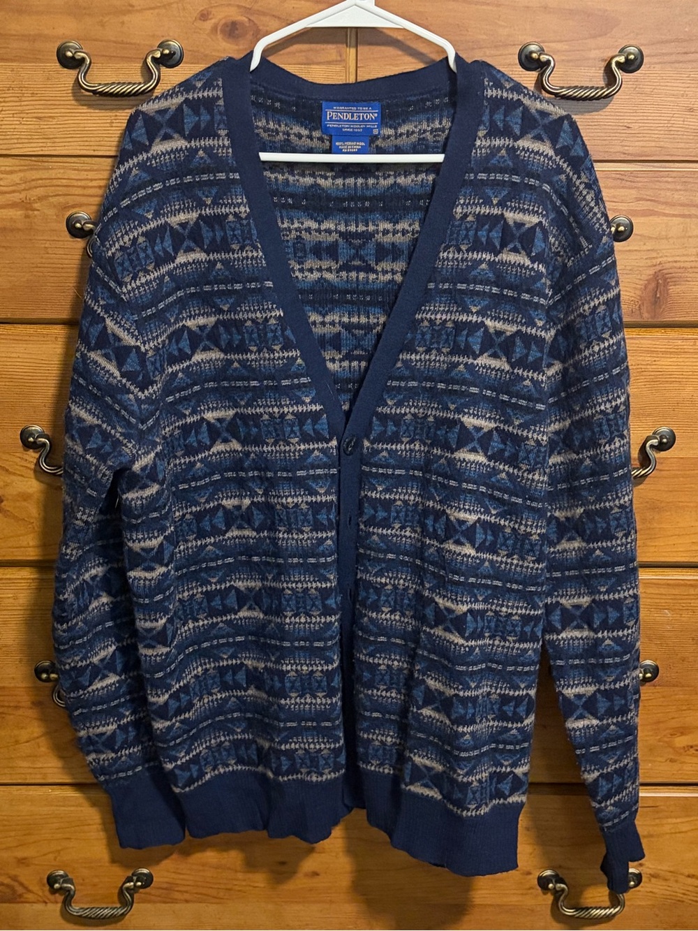Pendleton Blue Patterned Women's Wool Cardigan